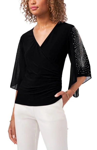 Chaus Embellished Split Sleeve Surplice Blouse In Black 001