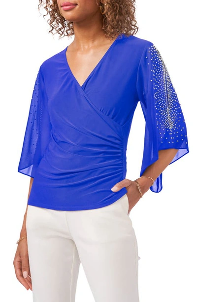 Chaus Embellished Split Sleeve Surplice Blouse In Goddess Blue 431