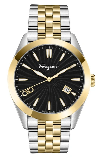 Ferragamo Classic Two-tone Bracelet Watch, 36mm In Black/two-tone