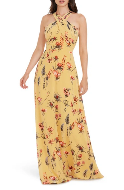 Dress The Population Brenna Floral Sheath Gown In Yellow