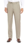 Berle Flat Front Solid Wool Trousers In Tan