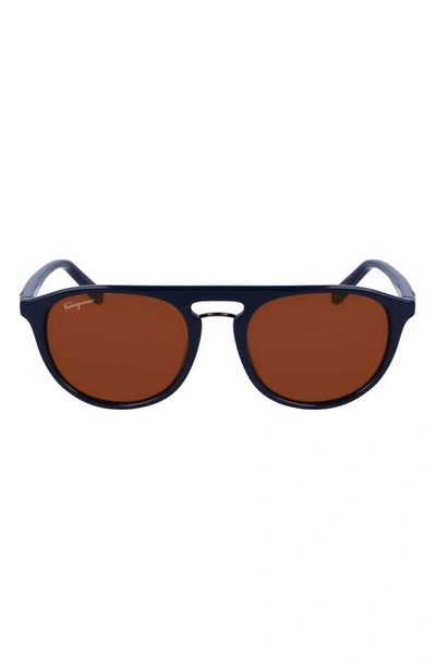 Ferragamo Gancini 54mm Aviator Sunglasses In Blue