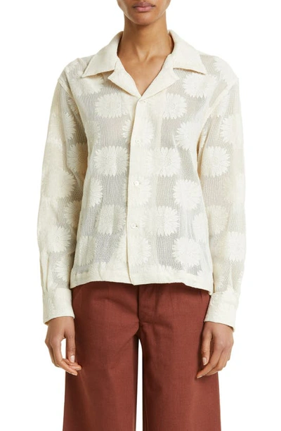 Bode Sunflower Lace Button-up Shirt In Ecru