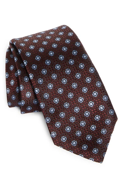 Zegna Ties Cinque Pieghe Medallion Silk Tie In Burgundy