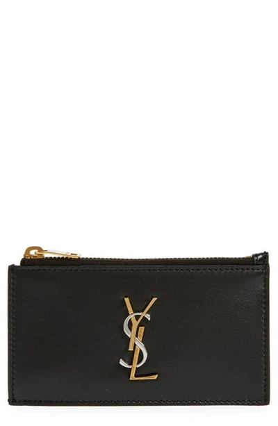 Saint Laurent Fragments Leather Zip Card Case In Noir