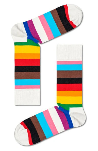 Happy Socks Pride Stripe Socks In White Multi