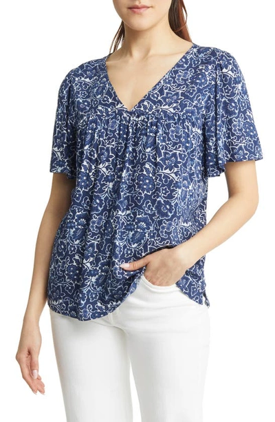 Caslon Print V-neck Gauze Top In Navy Peacoat Vintage Bloom