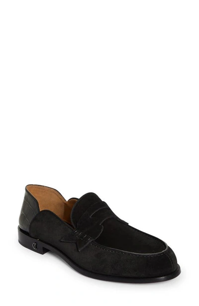 Christian Louboutin Mixed Media Convertible Penny Loafer In Black