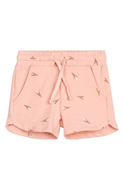 Miles The Label Kids' Ice Cream Cone Print Organic Cotton French Terry Shorts In Coral
