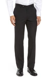 Berle Flat Front Stretch Solid Wool Trousers In Black