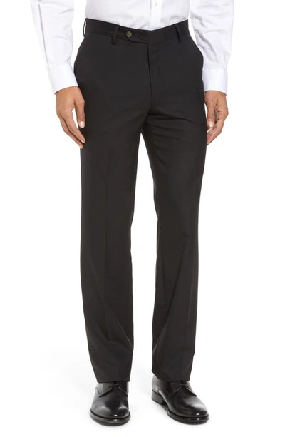 Berle Flat Front Stretch Solid Wool Trousers In Black