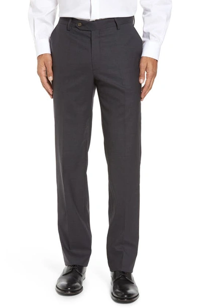 Berle Flat Front Stretch Solid Wool Trousers In Medium Grey