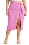 Open Edit Faux Wrap Midi Skirt In Pink Rosebud
