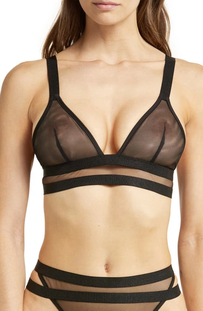 Bluebella Exclusive Mia semi open cup sheer mesh bra with crochet trim in  black - ShopStyle