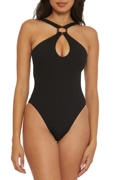 Becca Fine Line Hardware Cutout One-piece Swimsuit In Black