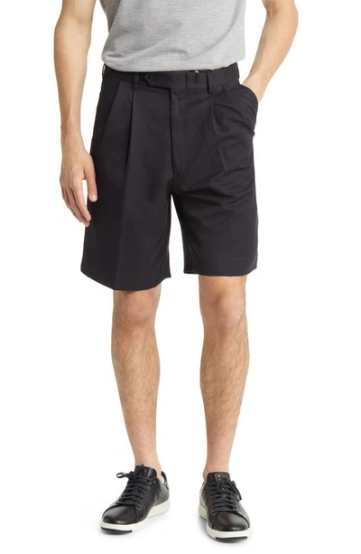 Berle Microfiber Pleated Shorts In Black
