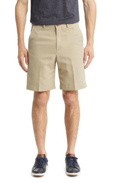 Berle Microfiber Flat Front Shorts In Tan