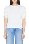 Frame Ruched Sleeve T-shirt In White