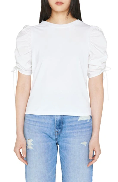 Frame Ruched Sleeve T-shirt In White