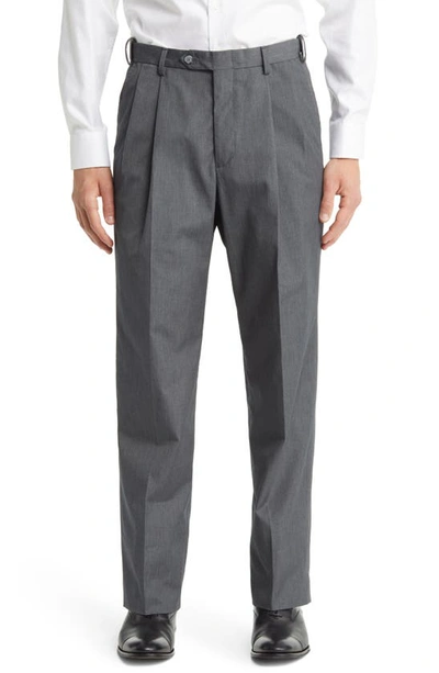 Berle Self Sizer Waist Flat Front Classic Fit Trousers In Grey