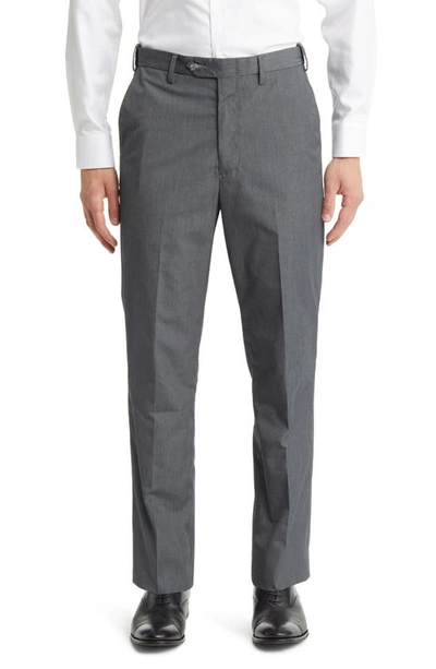 Berle Prim Self Sizer Waist Flat Front Poplin Trousers In Grey