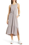 Zella Drawcord Waist Tiered Maxi Dress In Grey Zinc