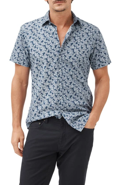 Rodd & Gunn Willowbank Leaf Print Short Sleeve Button-up Shirt In Deep Ocean