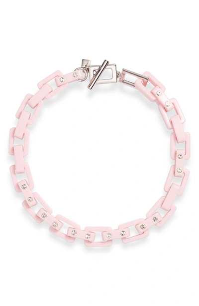 Open Edit Crystal Resin Link Collar Necklace In Clear- Pink- Rhodium