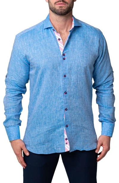 Maceoo Einstein Lenny Blue Stretch Button-up Shirt