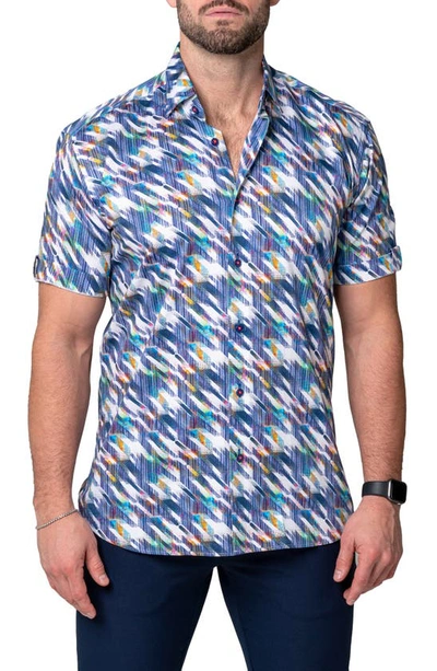 Maceoo Galileo Starz Regular Fit Short Sleeve Button-up Shirt In Blue Multi