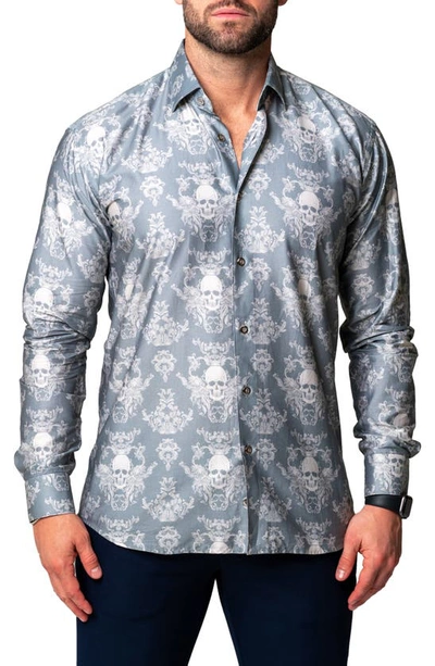 Maceoo Fibonacci Skull King Contemporary Fit Button-up Shirt In Grey