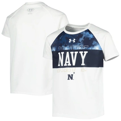 Under Armour Kids' Youth  White Navy Midshipmen Gameday Print Raglan T-shirt