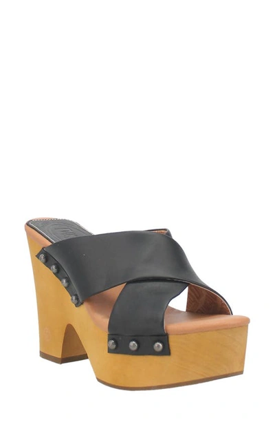 Dingo Driftwood Platform Wedge Sandal In Black