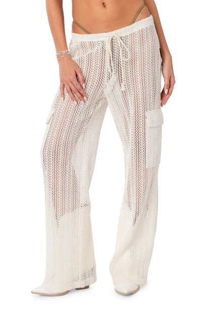 Edikted Ines Sheer Lace Cargo Pants In Cream