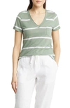 Caslon Short Sleeve V-neck T-shirt In Green Dune-white Jan Stripe
