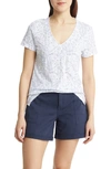 Caslon Short Sleeve V-neck T-shirt In White-blue Whisper Floral