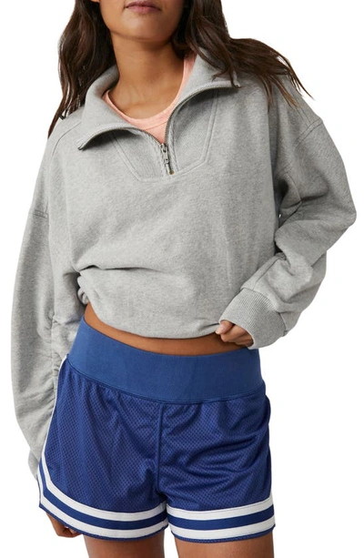 Fp Movement Valley Girl Half Zip Crop Sweatshirt In Heather Grey
