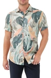 Rodd & Gunn Edwin Street Leaf Print Short Sleeve Linen Button-up Shirt In Tropical
