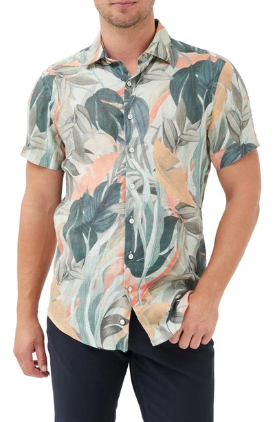 Rodd & Gunn Edwin Street Leaf Print Short Sleeve Linen Button-up Shirt In Tropical