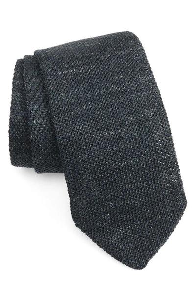 Thom Sweeney Linen Knit Tie In Darkest Navy