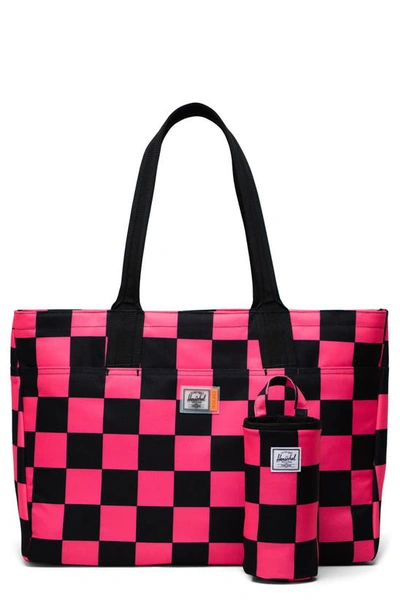 Herschel Supply Co. Alexander Insulated Recycled Polyester Zip Tote And Bottle Holder In Check Neon Pink Black