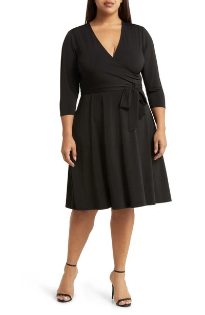 Leota Perfect Faux Wrap Dress In Solid Black