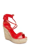 Christian Louboutin Chocazeppa Spikes Espadrille Sandal In Red/ Natural