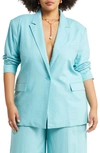 Open Edit Oversize Linen Blend Blazer In Teal Shore