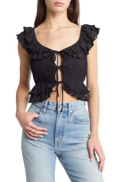 Astr Pintuck Tie Front Crop Top In Black