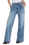Hint Of Blu Mighty Belted High Waist Wide Leg Jeans In River Blue