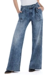 Hint Of Blu Mighty Belted High Waist Wide Leg Jeans In Blue Stream