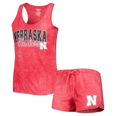 Concepts Sport Scarlet Nebraska Huskers Billboard Tie-dye Tank And Shorts Sleep Set