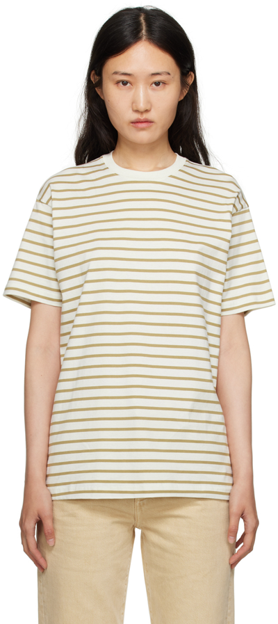 Totême Striped Straight Cotton T-shirt In Dark Beige