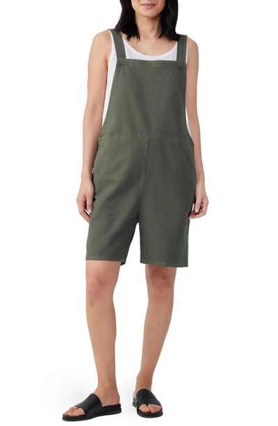 Eileen Fisher Short Square-neck Overalls In Loden